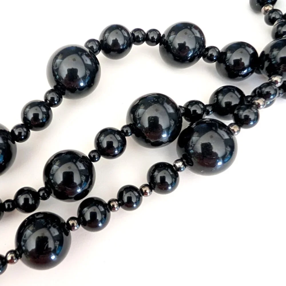 Talbots chunky glossy black and hematite beaded layered necklace